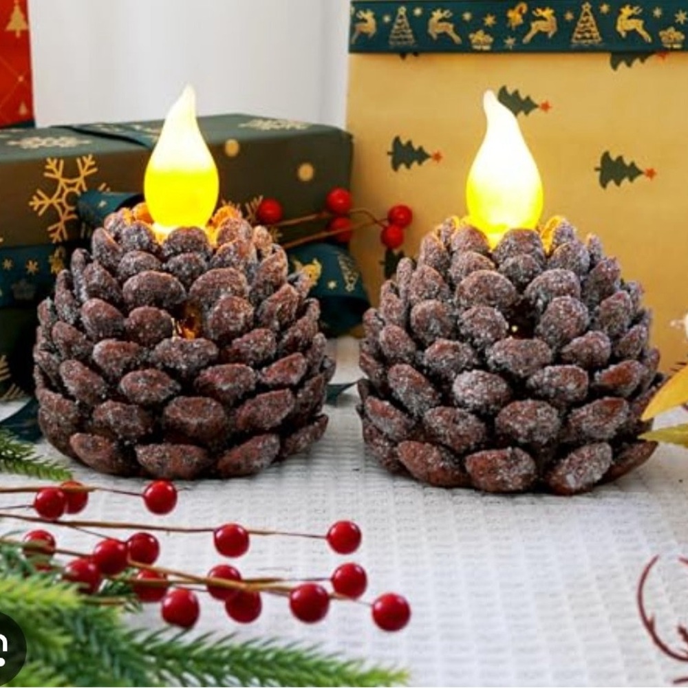 Rustic Pinecone LED Candles - Brown and Orange NiB - Picture 5 of 5